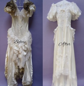 Crabbe Before & After wedding gown restoration