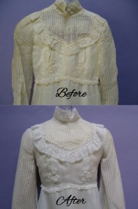 vintage wedding gown bodice before and after wedding gown restoration