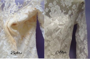 Bodice Before and After wedding gown restoration