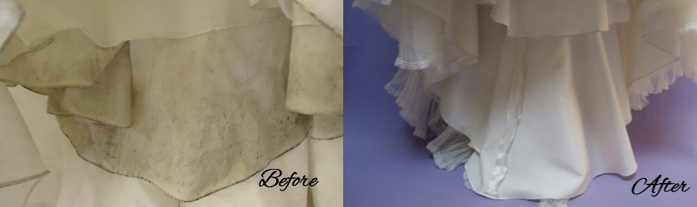 Before and after Hemline wedding gown cleaning